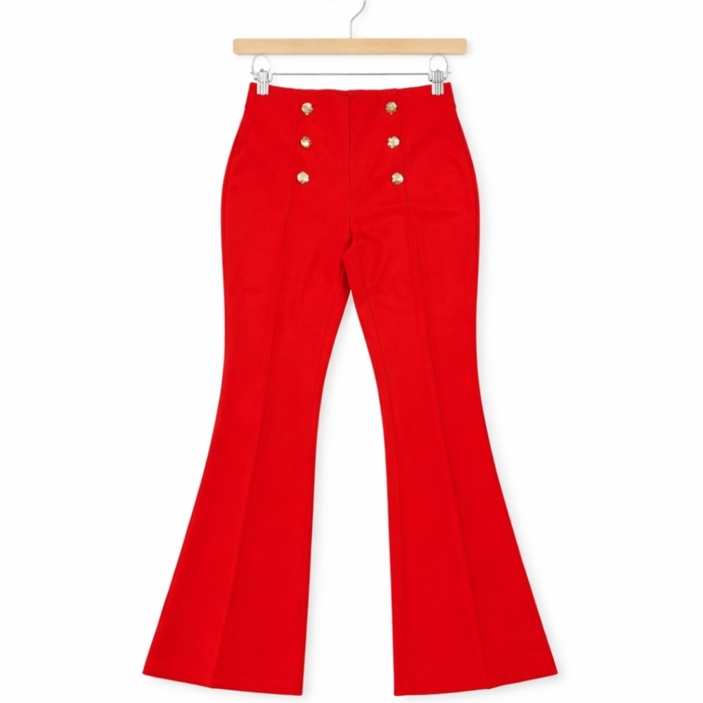 High-Waist Red Wide-Leg Sailor Pants